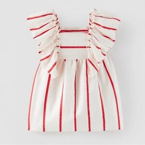 Zara White and Red Striped Kids Dress